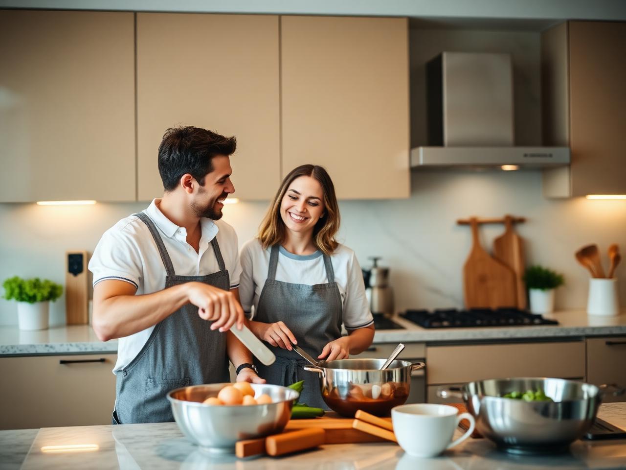 Homeowners enjoying their new kitchen